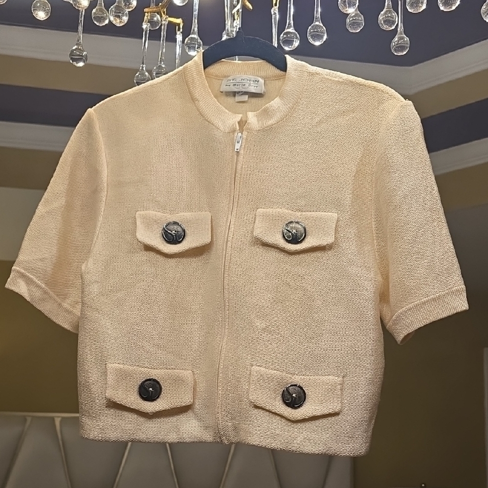 St. John Silk Cream Knit Jacket